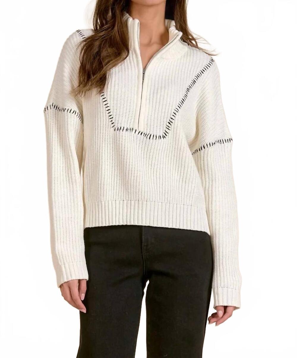 NEW ELAN quarter zip contrast sweater in off white